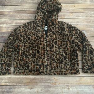 UGG Faux Fur Leopard Print Jacket | Size XL